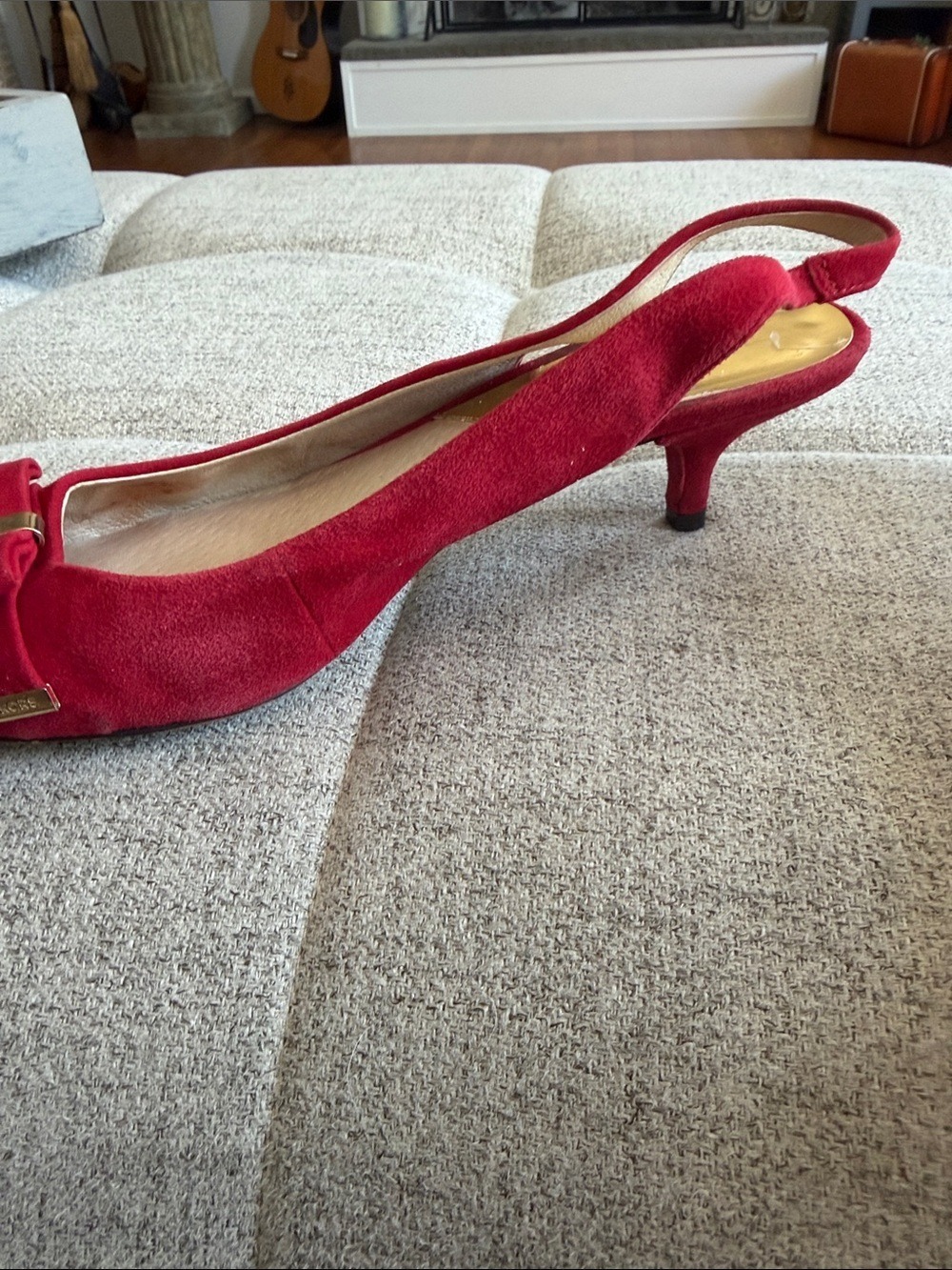 Michael Kors Red Pointed Toe Slingback Kitten Heels Bow Accent Women’s Size 8 - Picture 6 of 14